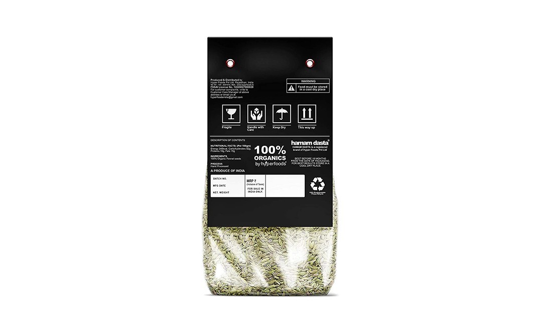 Hamam Dasta Organic Fennel Seeds Saunf   Pack  200 grams